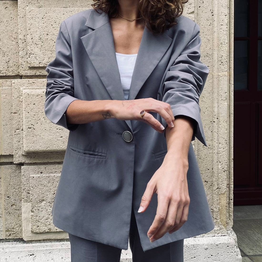 Veste Oversize Yun NUYHENN – Veste femme bleu-gris en coton biologique