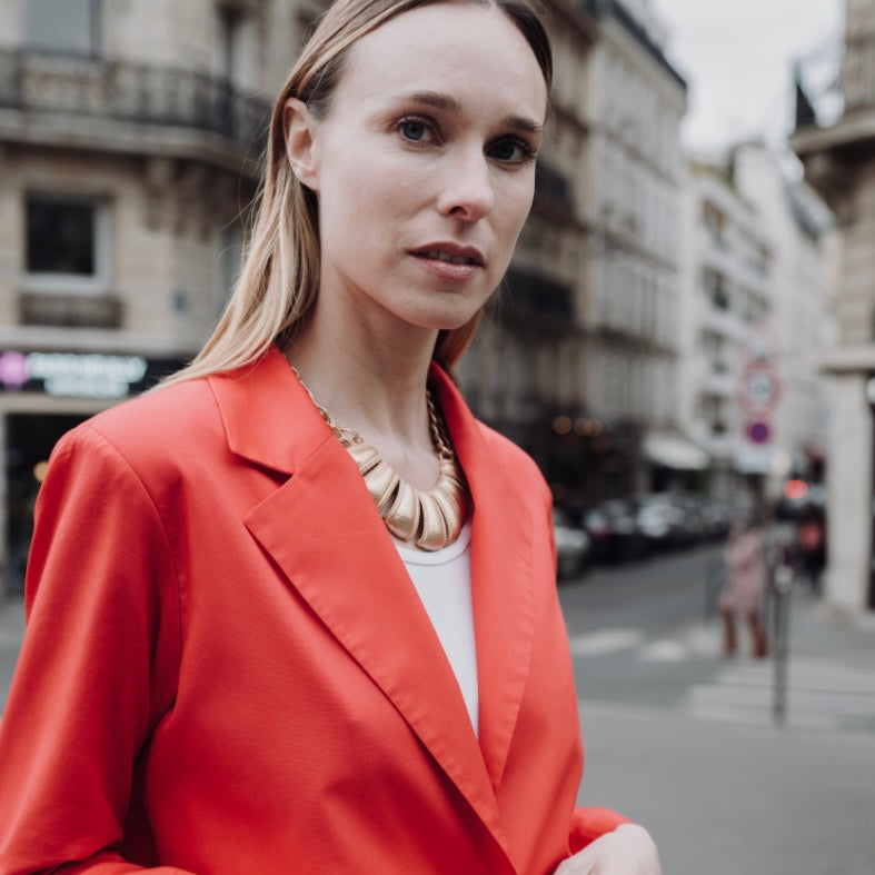 Veste Oversize Hòng NUYHENN – Veste femme rouge uni en coton bio