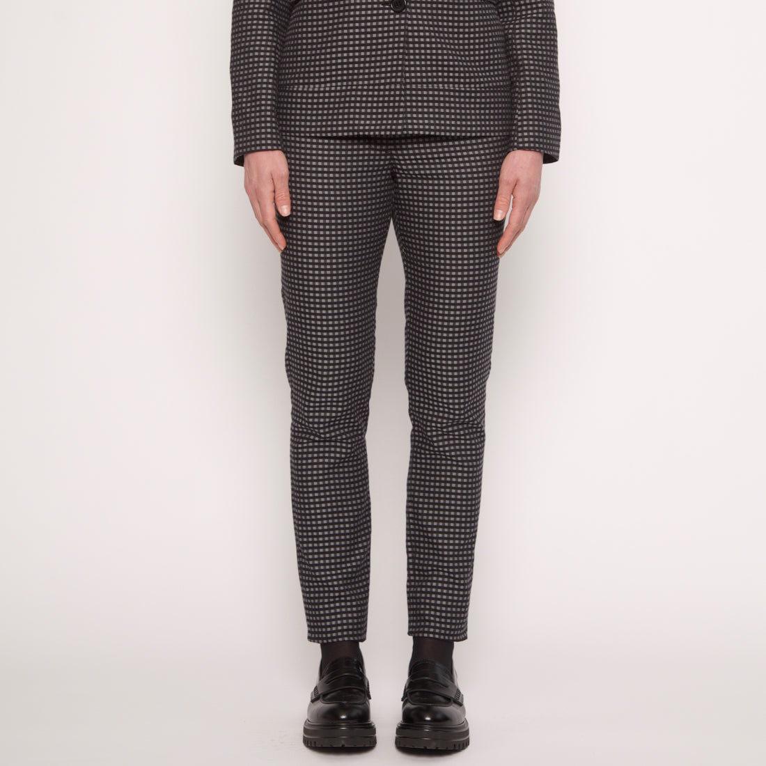 Pantalon tailleur slim - Coton - Petits carreaux gris et noirs - NUYHENN