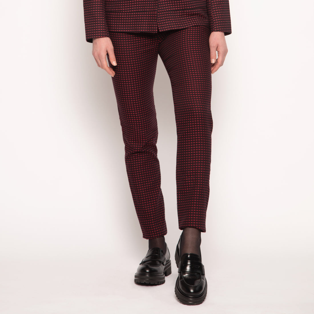 Pantalon tailleur slim - Coton - Petits carreaux rouges et noirs - NUYHENN