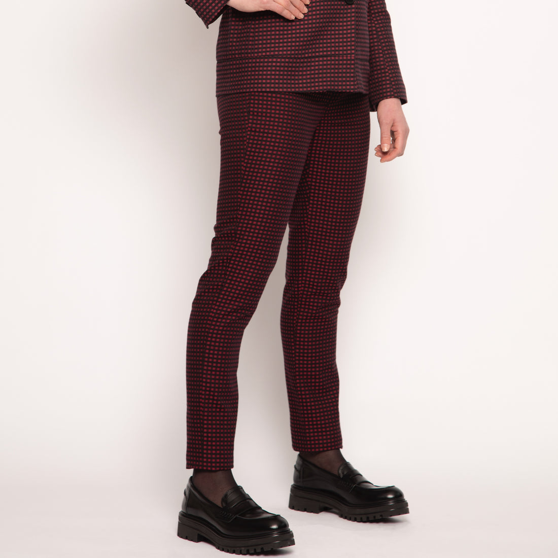 Pantalon tailleur slim - Coton - Vichy rouges et noirs - NUYHENN